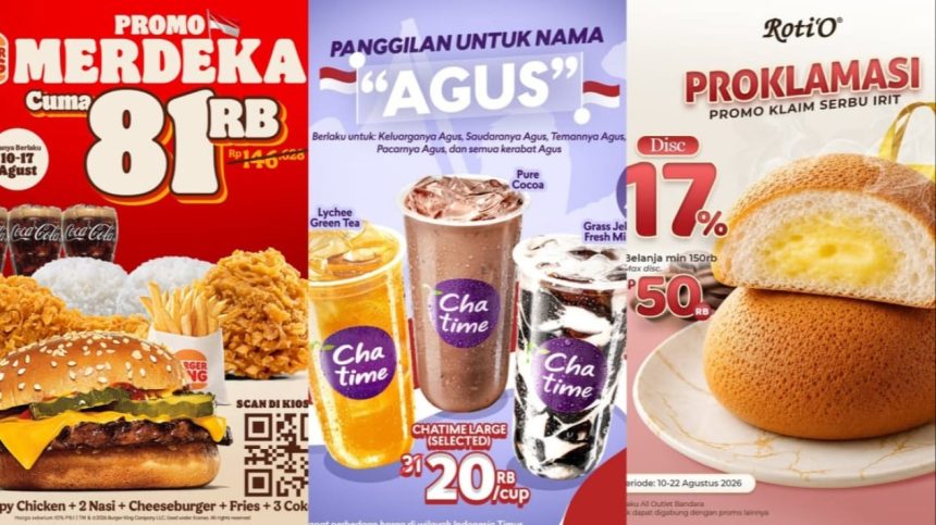 15 Promo Kuliner Spesial 17 Agustus 2026: Buy 1 Get 1 Hingga Paket Rp17 Ribuan 15 Promo Kuliner Spesial 17 Agustus 2026: Buy 1 Get 1 Hingga Paket Rp17 Ribuan