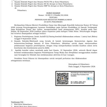 Pemko Pekanbaru Perpanjang Sekolah Daring untuk Jaga Kesehatan Siswa