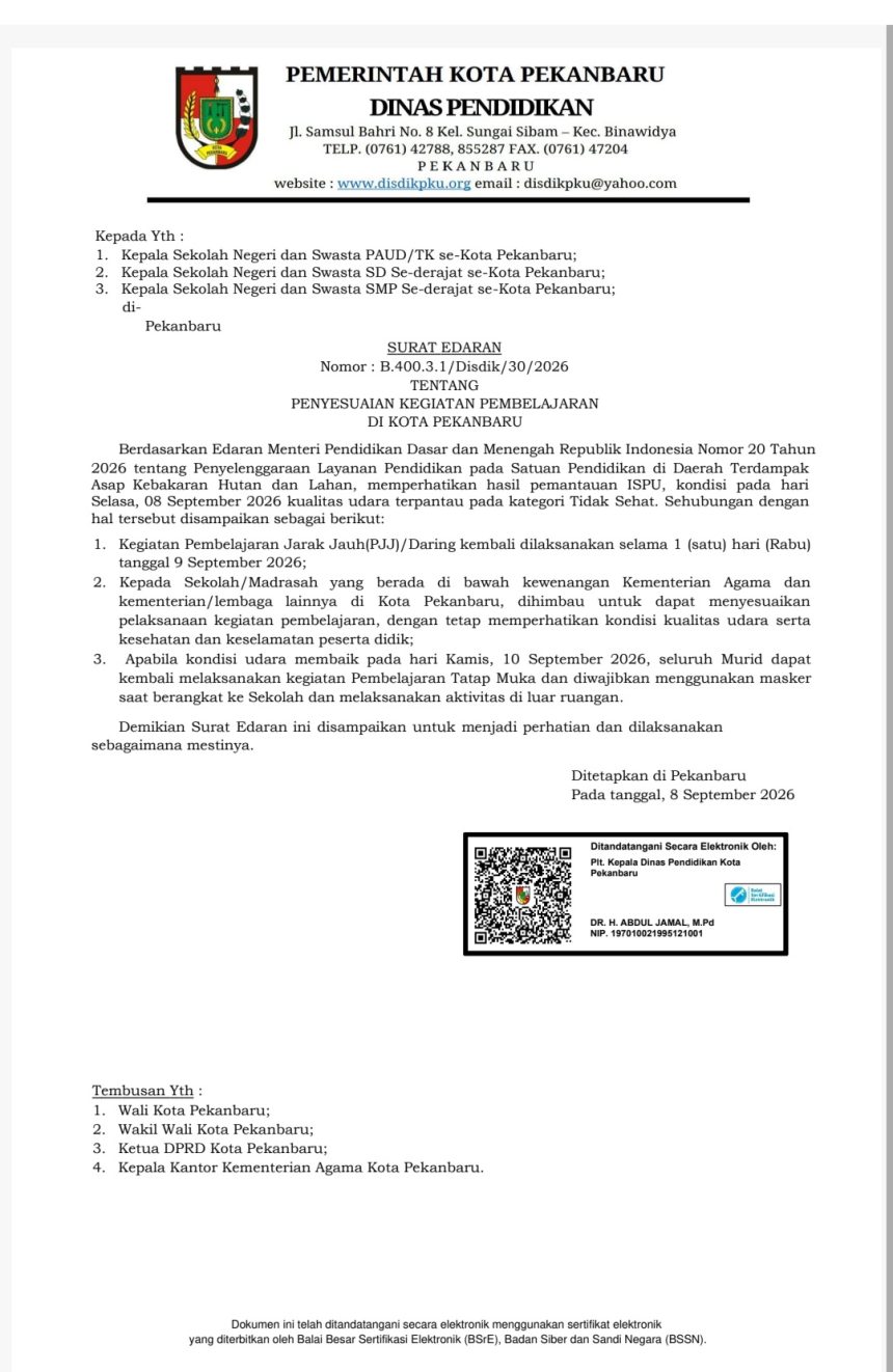 Pemko Pekanbaru Perpanjang Sekolah Daring untuk Jaga Kesehatan Siswa Pemko Pekanbaru Perpanjang Sekolah Daring untuk Jaga Kesehatan Siswa